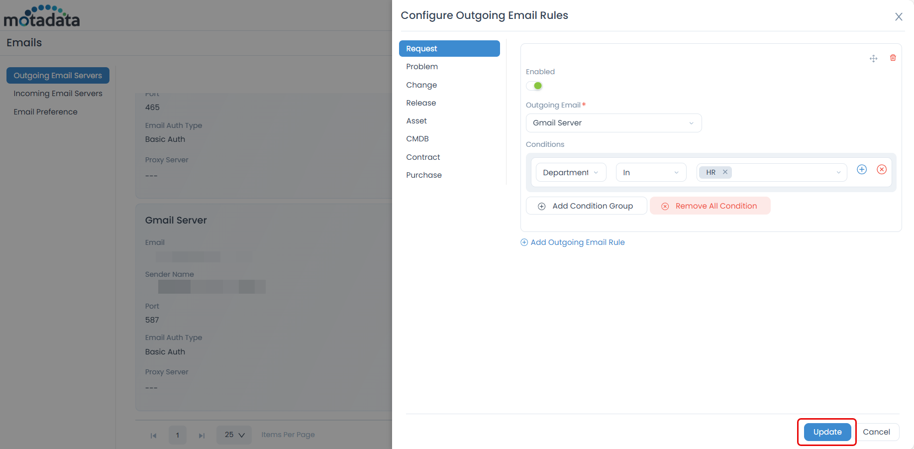 Screenshot showing the selection of a module, with 'Request' module highlighted.