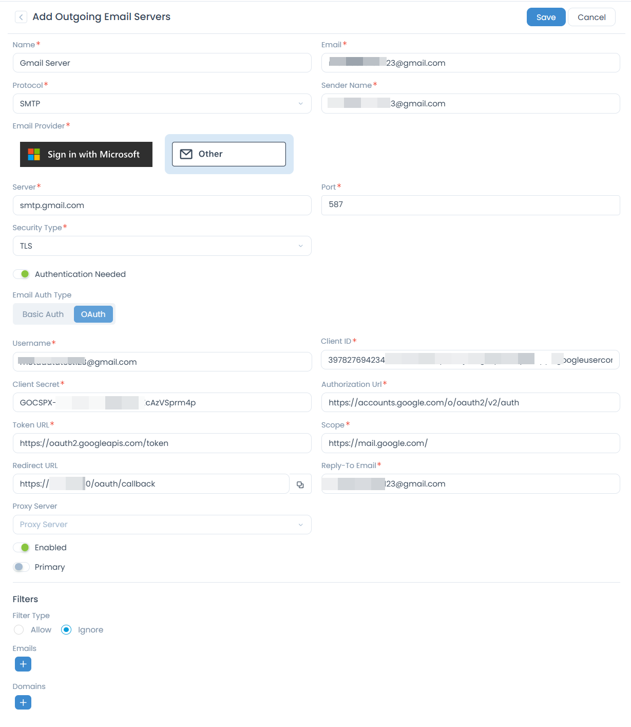 Add Outgoing Email Server
