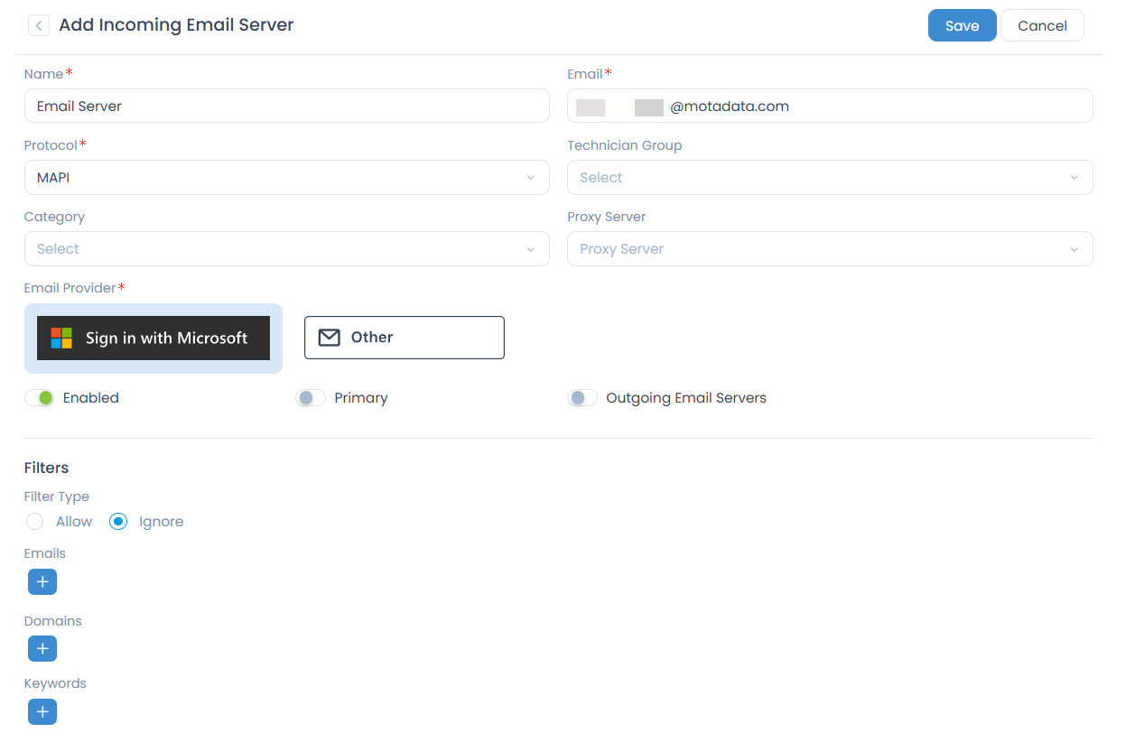 Configuring Incoming Email Server in ServiceOps