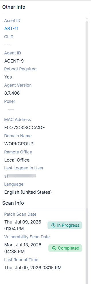Other Info and Scan Info panels showing endpoint metadata fields and scan status badges