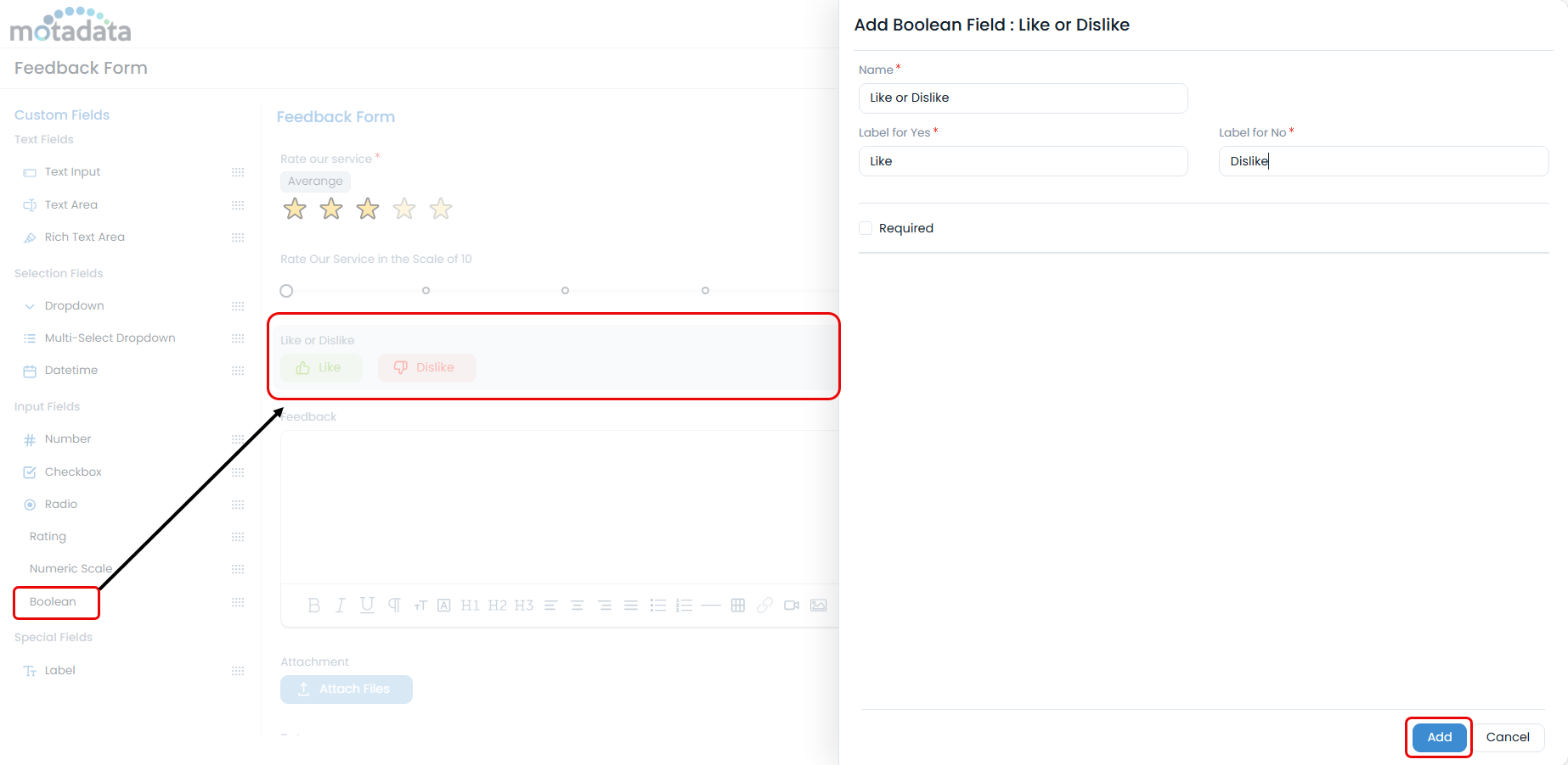 Adding Boolean Field in the Feedback Form