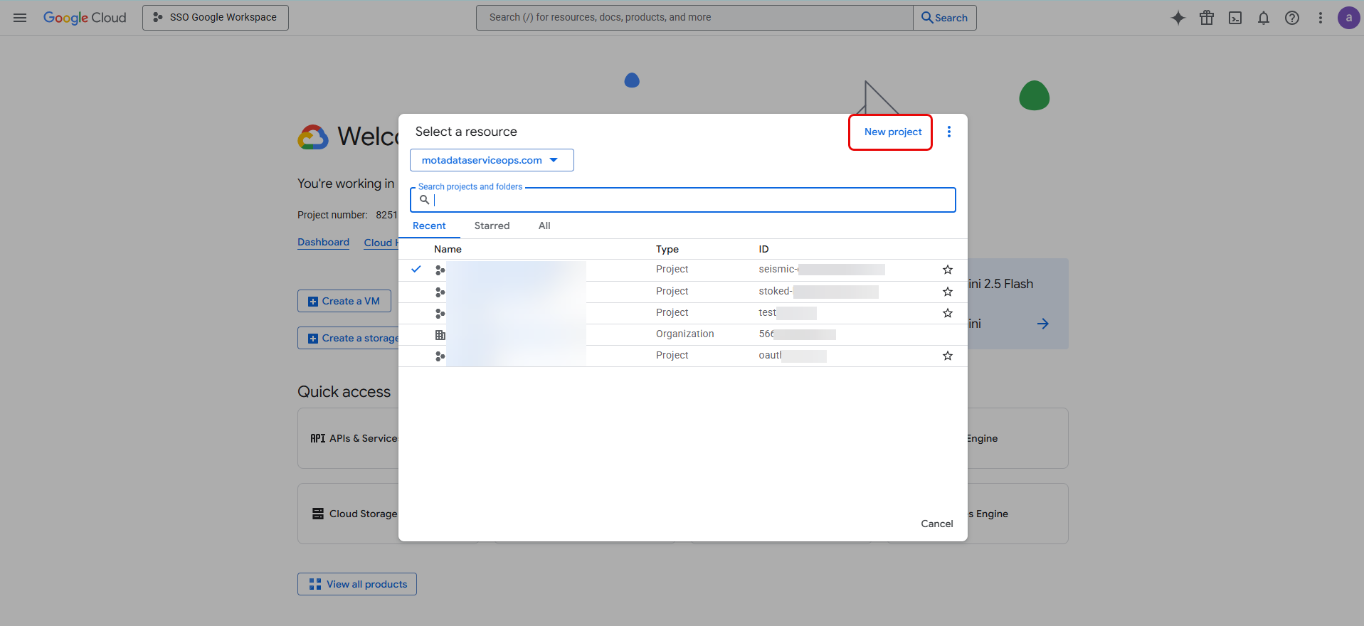 Create a new Google Cloud Project