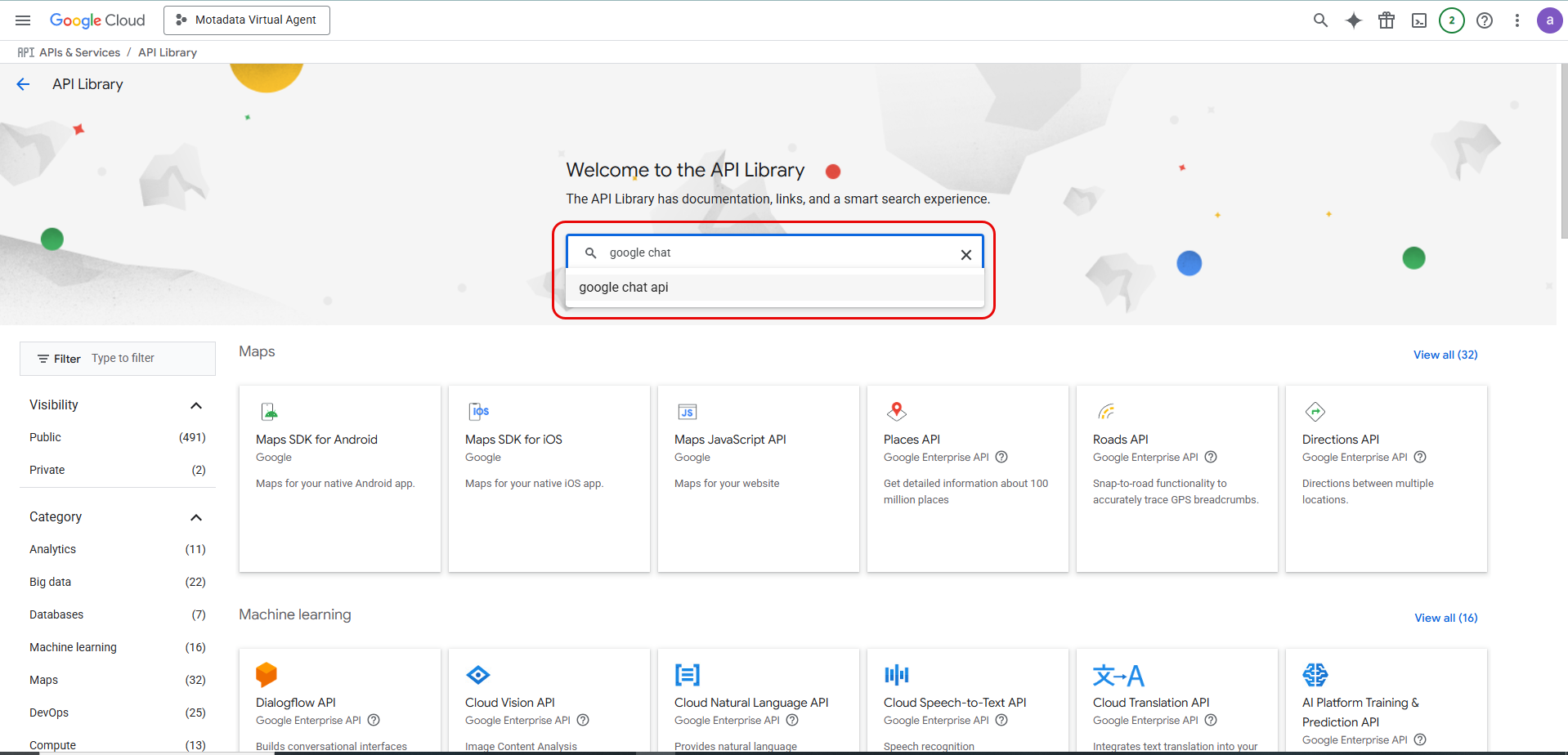 Search for Google Chat API