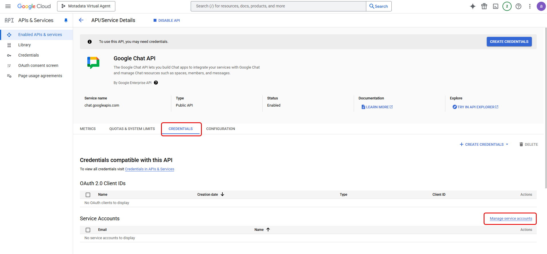 Navigate to Service Accounts