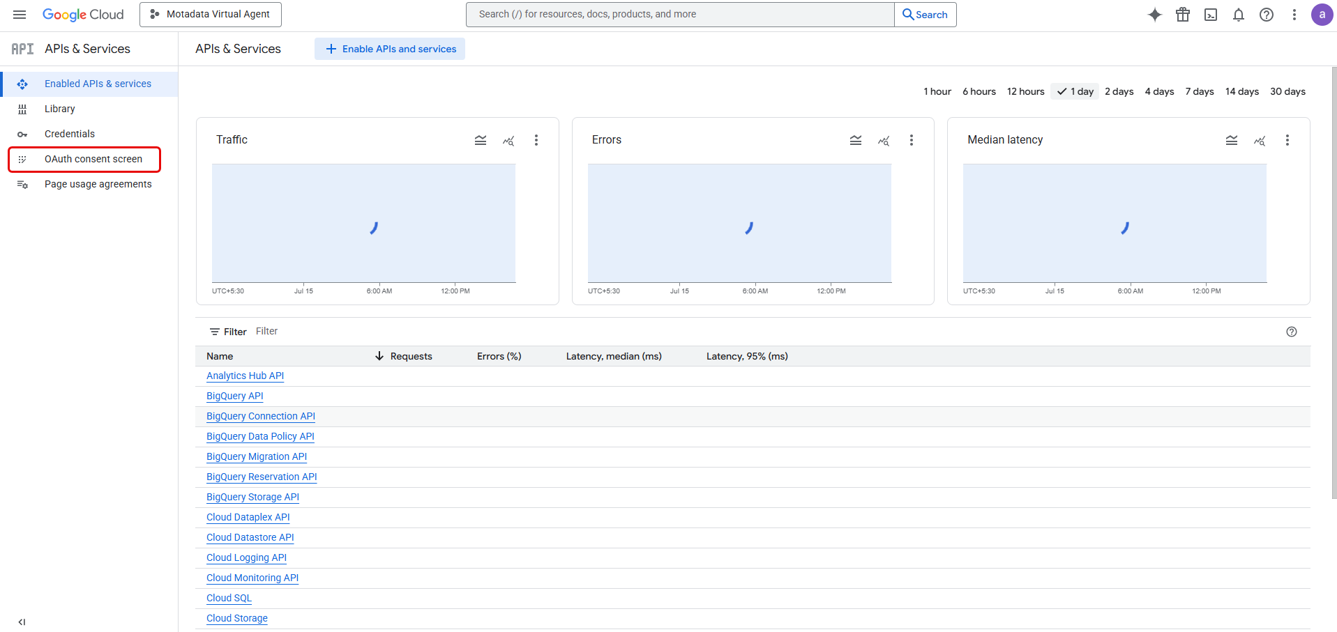 Enable APIs and Services button