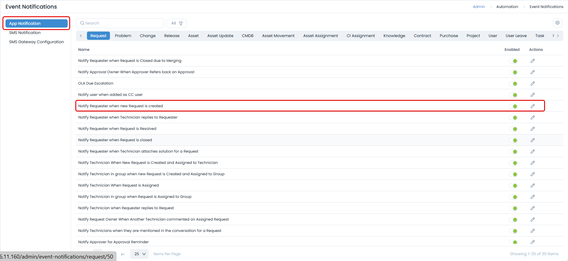 App Notifications Tab