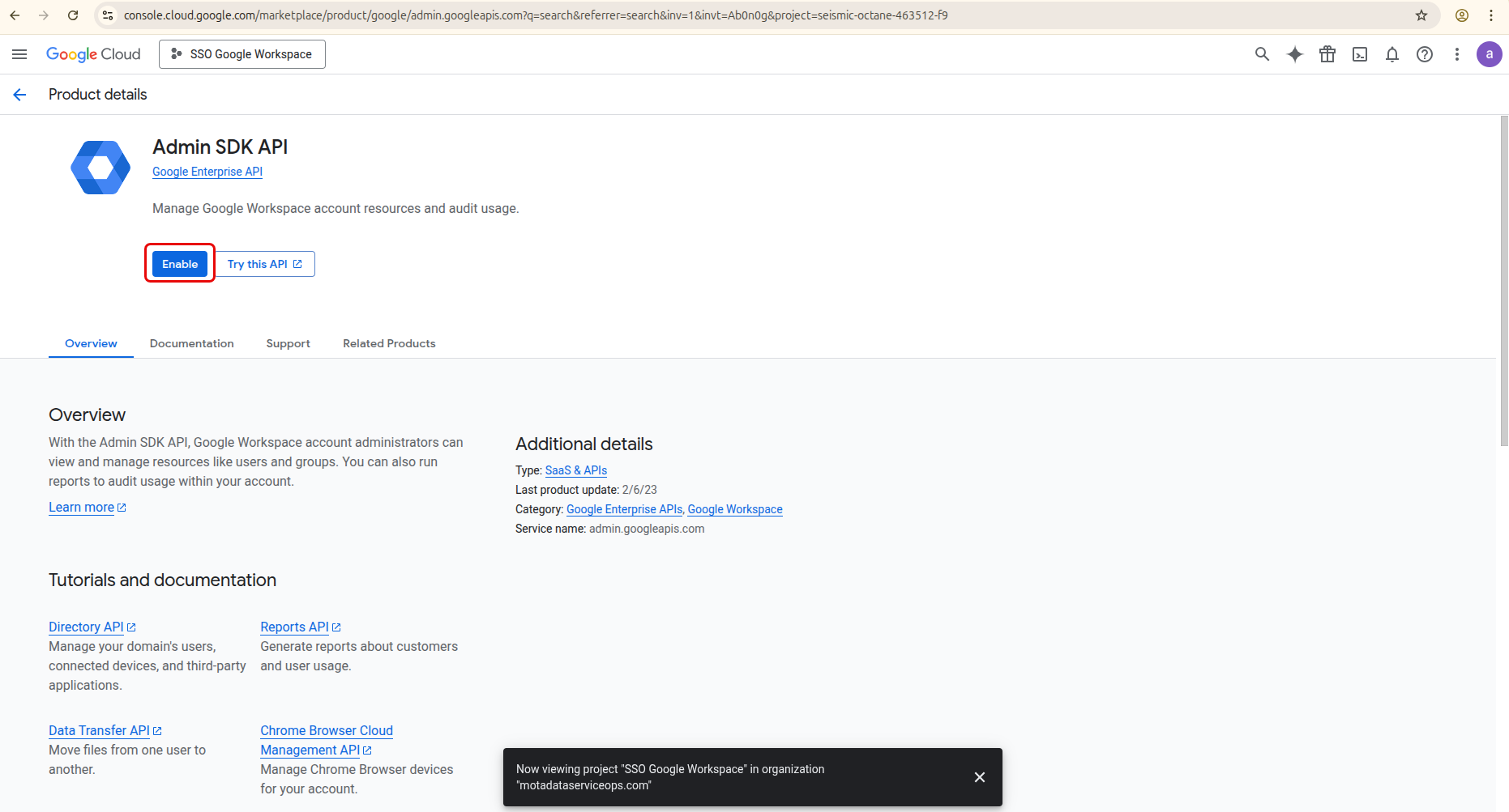 Enable Admin SDK API