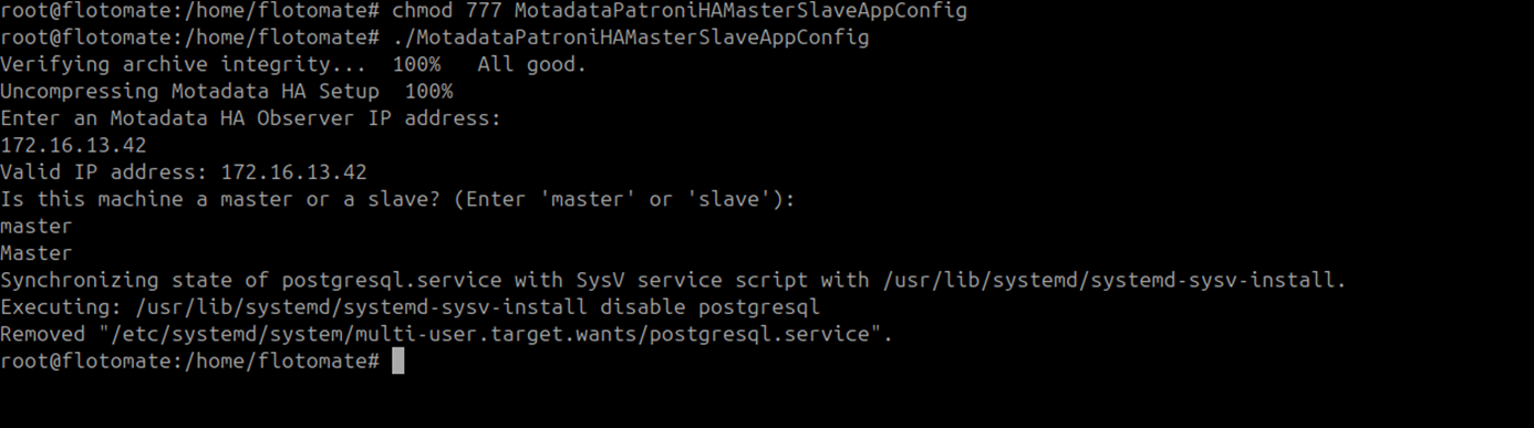 Terminal showing Master application configuration complete message on APP 1