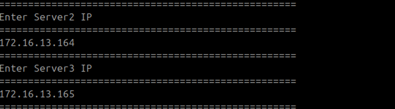 Terminal showing DR side IP addresses entered for Servers 2 and 3 during file sync on the DC Master