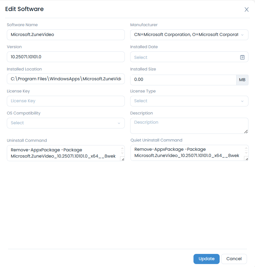 Edit Software Details