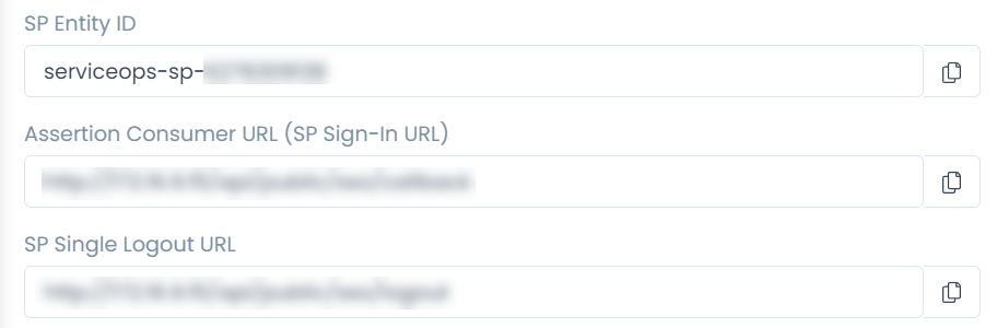 ServiceOps SAML Settings