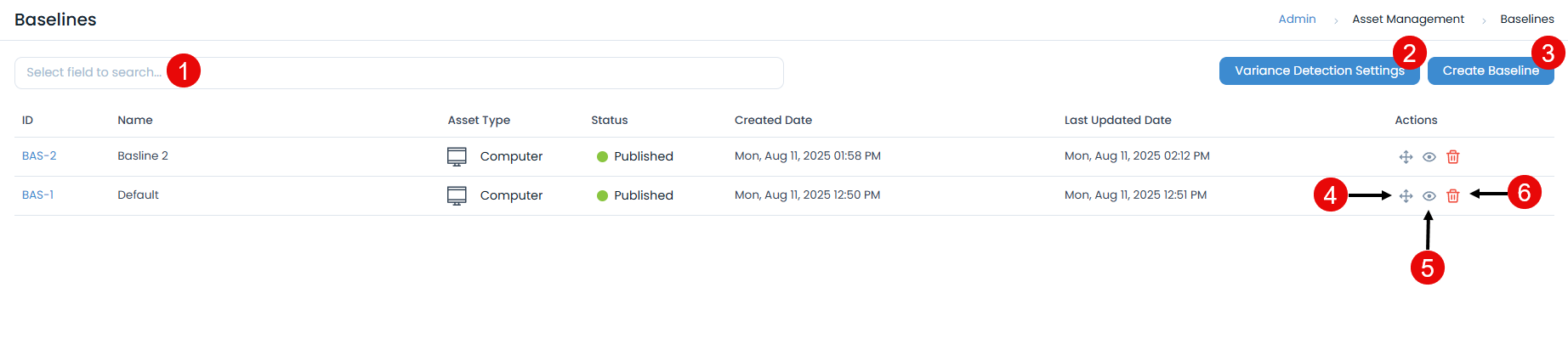 Manage Baseline List Page