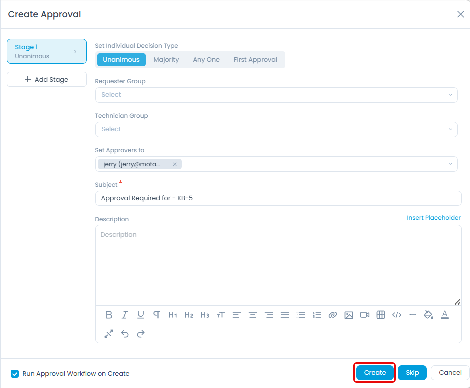 Create Approval Form