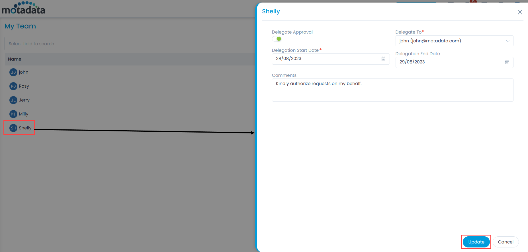 Delegate Approval Popup