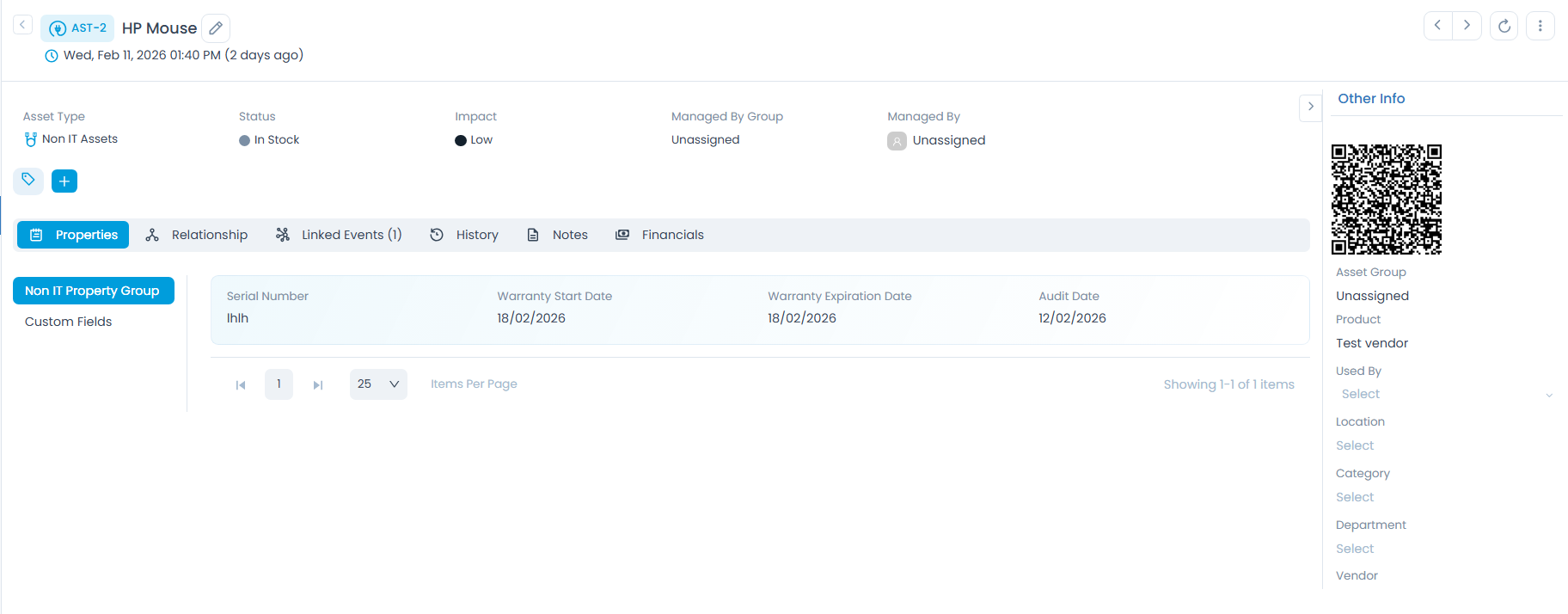 Non-IT Asset Details Page