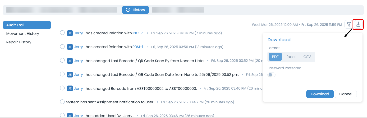 History Tab - Audit Trail