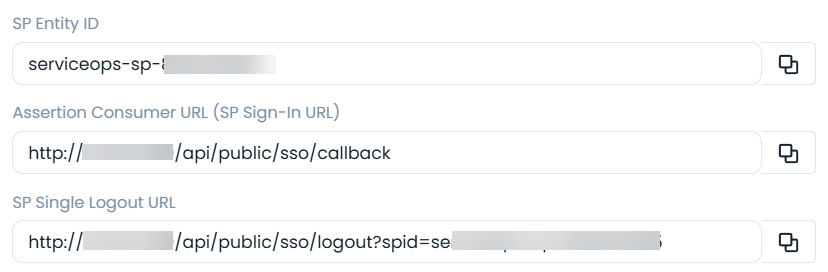 ServiceOps SAML Settings