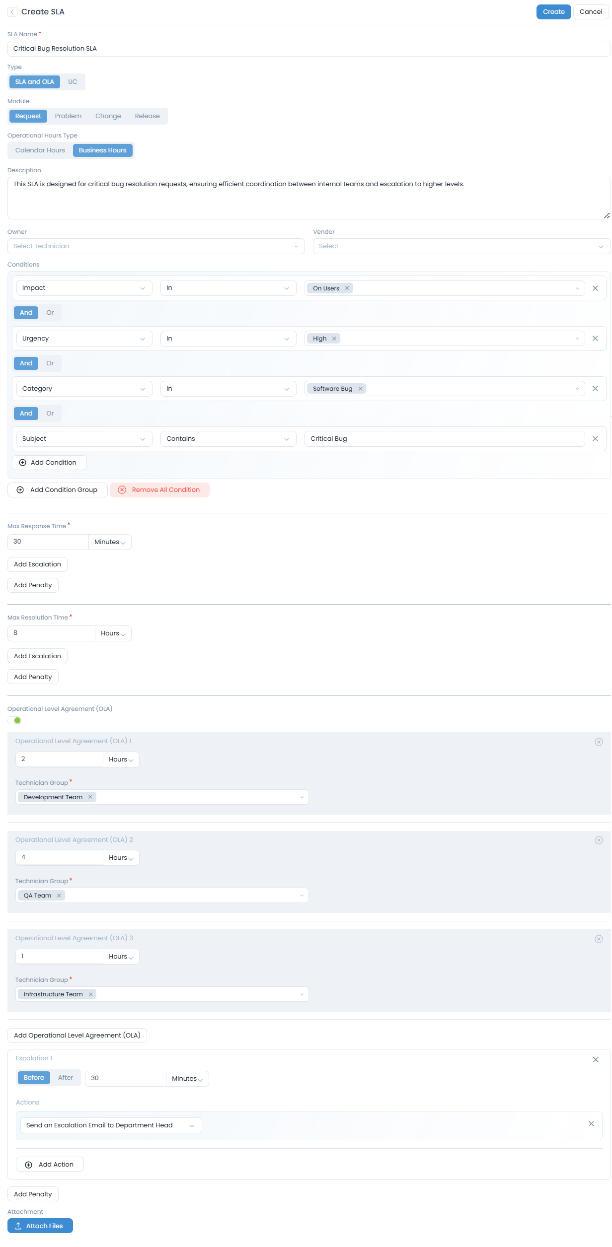 Initial SLA Configuration for Critical Bug Resolution