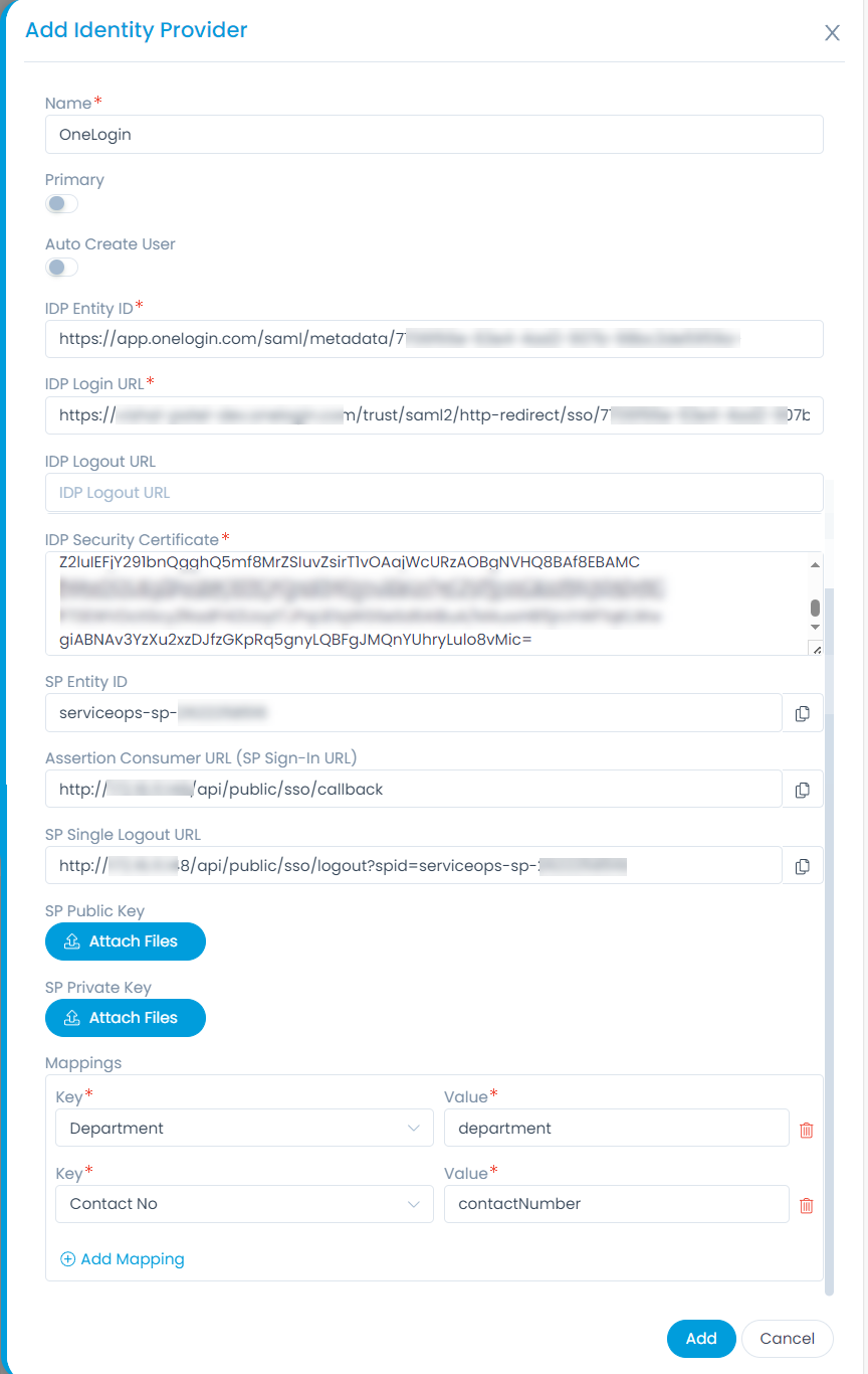 SSO Configuration Page