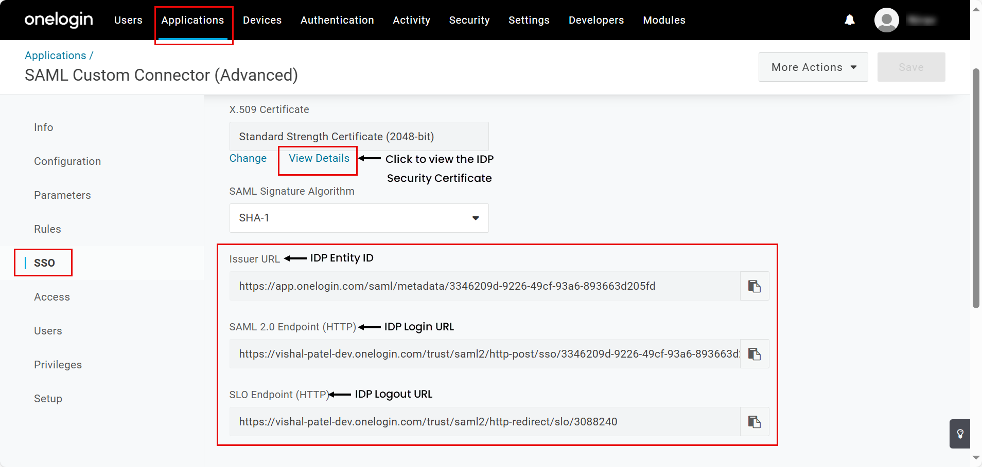One Login - IDP Details