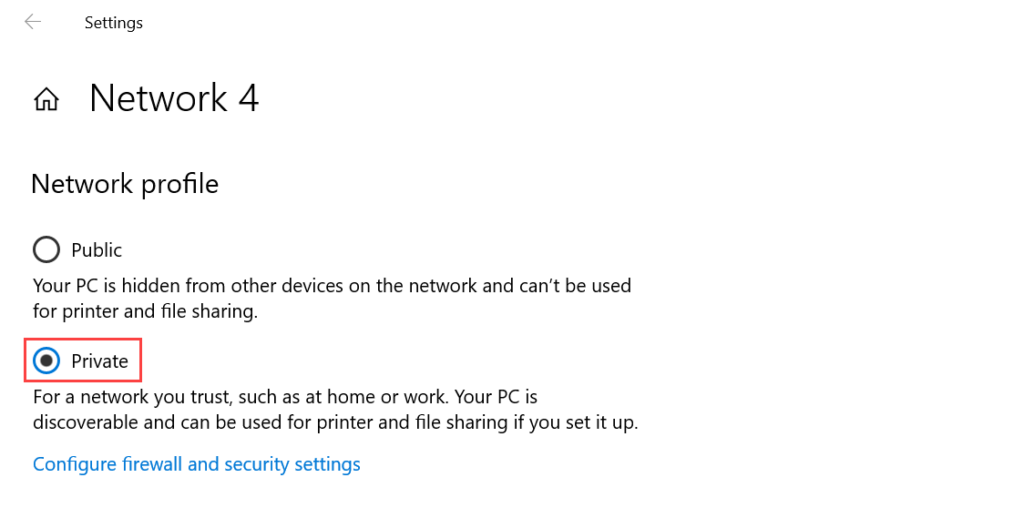 Set Network Profile to Private