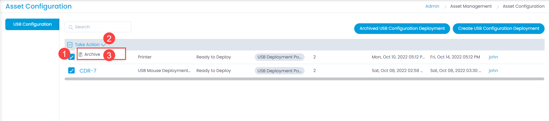 Bulk Archive for USB Configuration Deployments