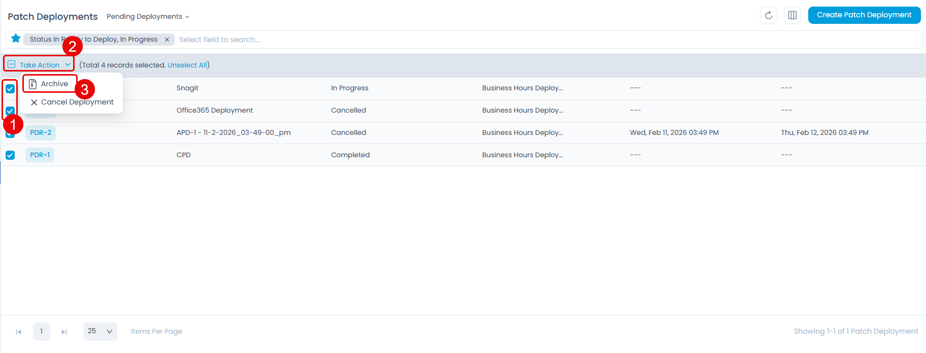 Patch Deployment List View