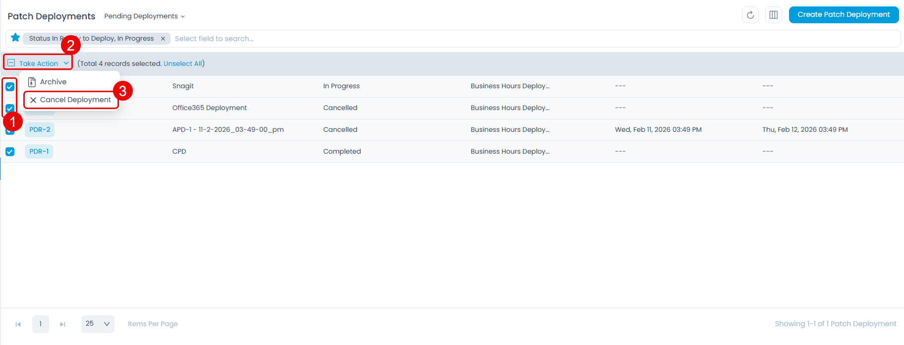 Patch Deployment List View