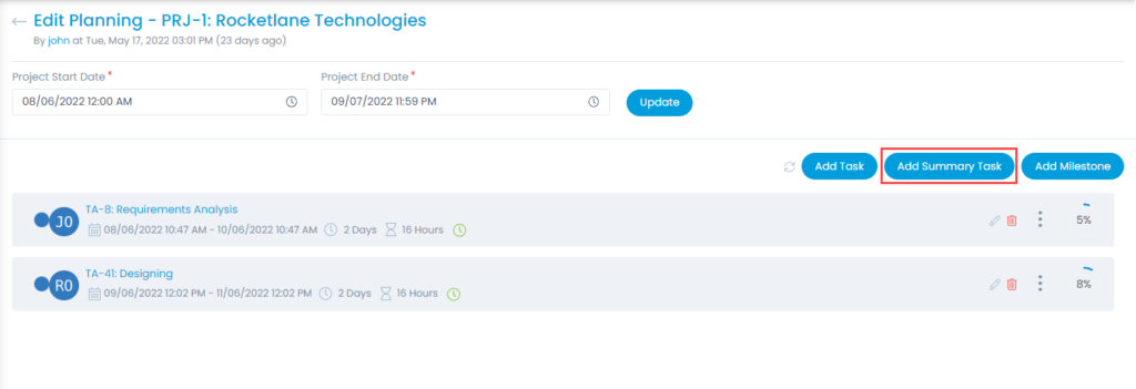 Add Summary Task button