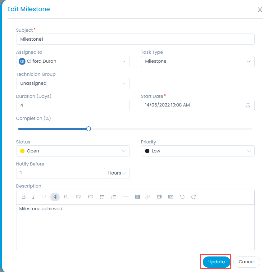 Updating the Milestone