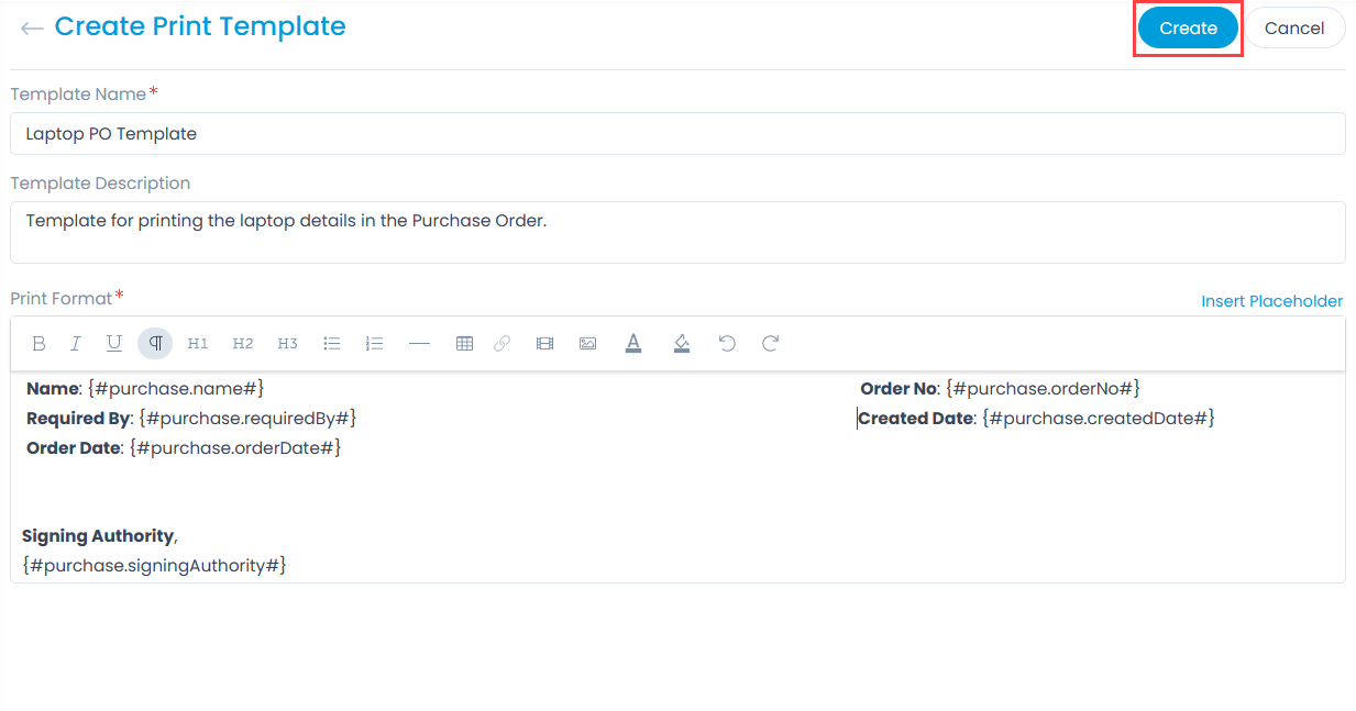 Create Print Template