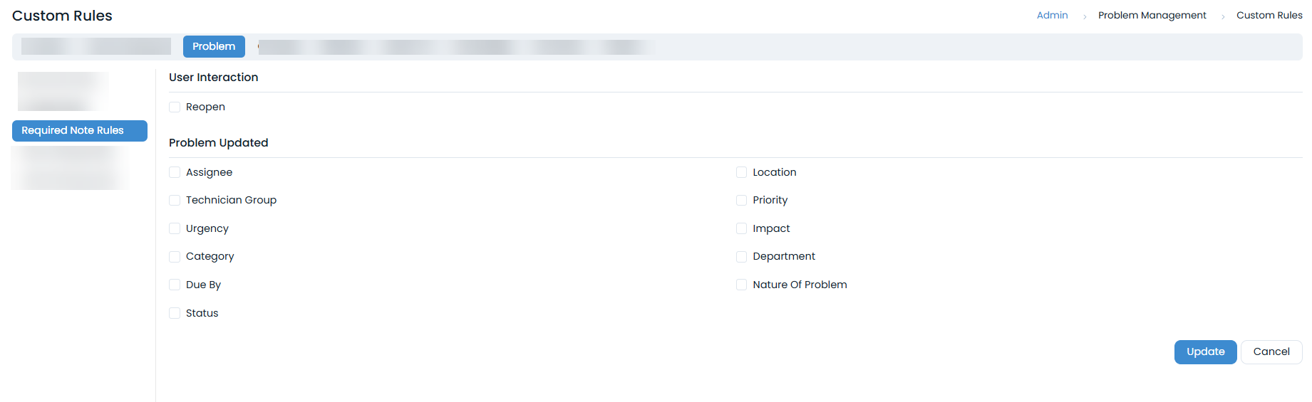 Fields that require a note before changing their values