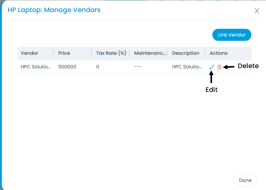 List of Linked Vendors