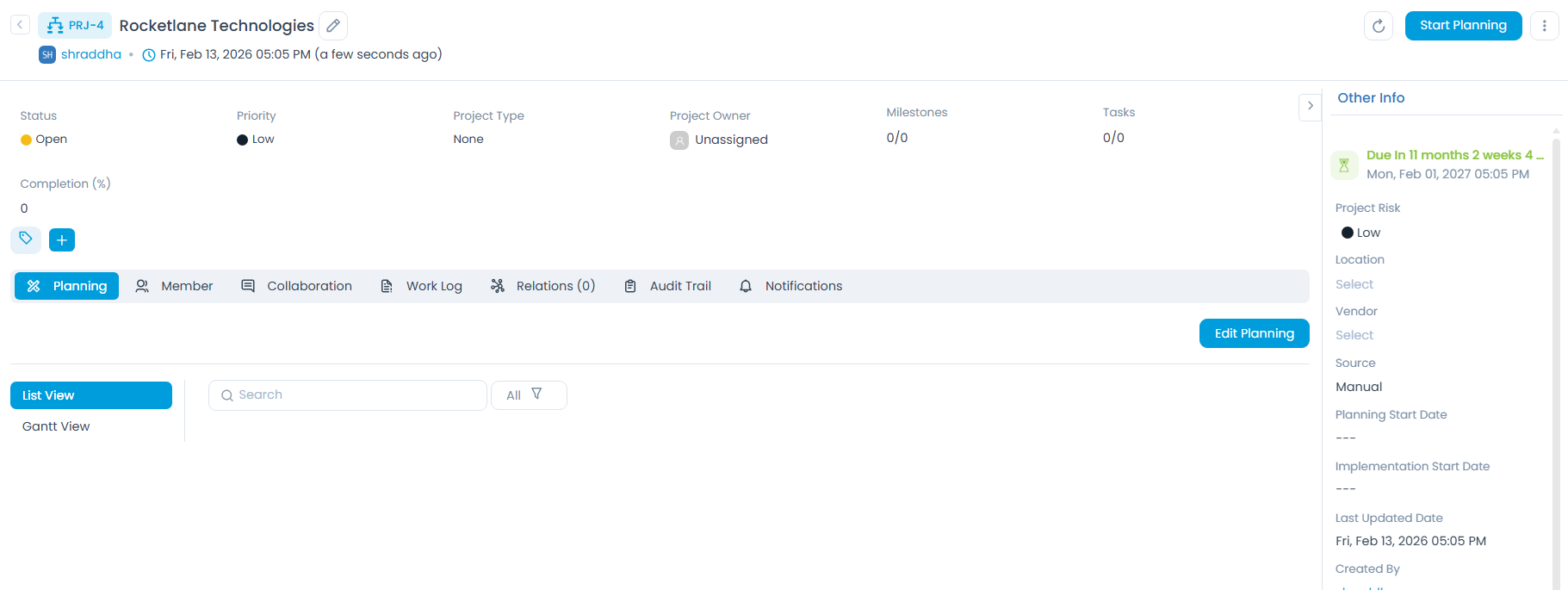 Project Details Page
