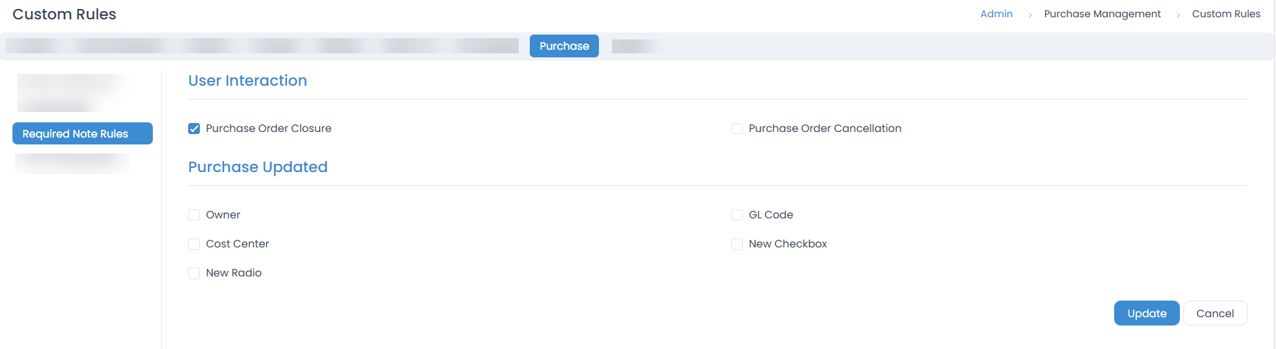 Fields that require a note before changing their values