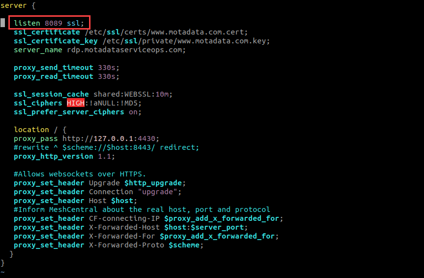 Set new port in mesh_nginx.conf
