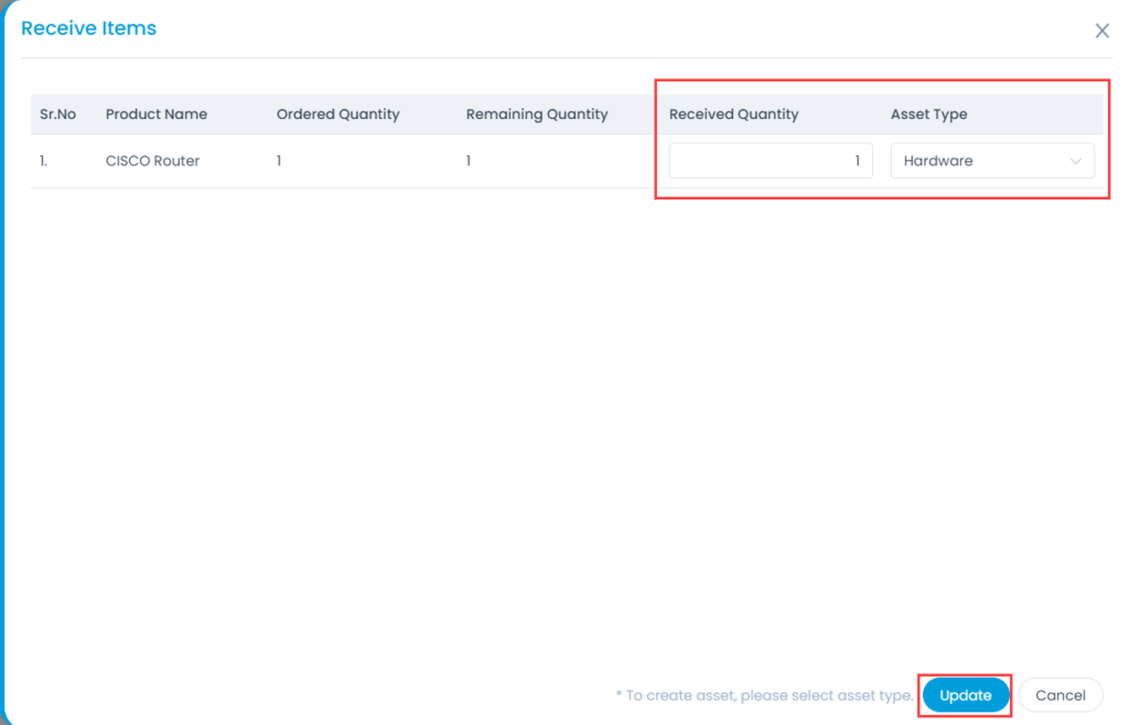 Select the Received Items