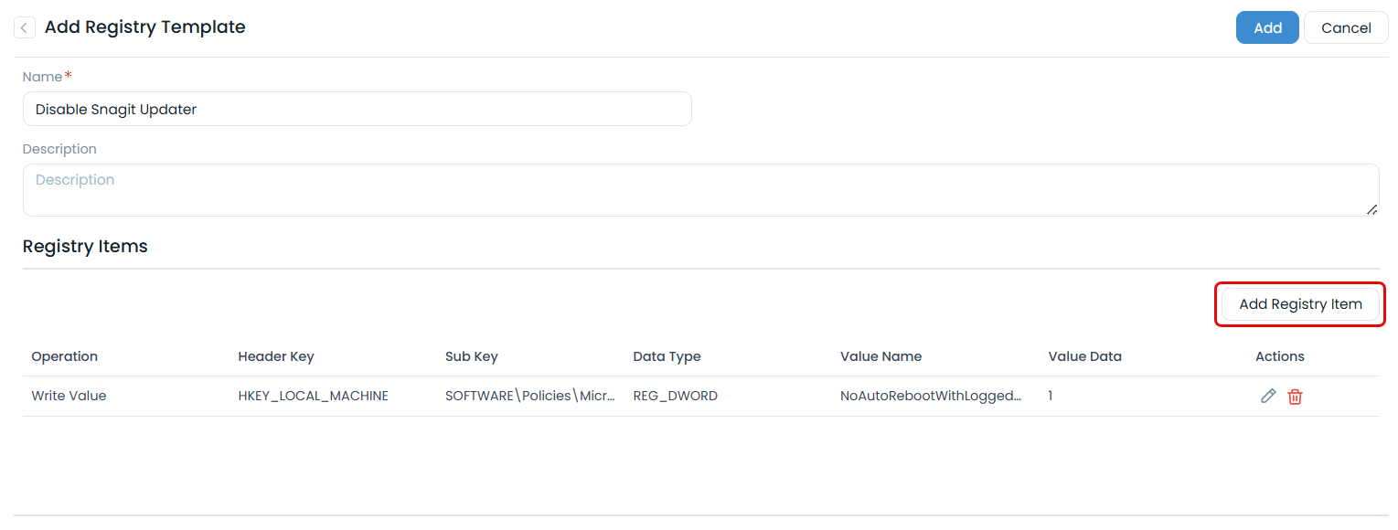 Add Registry Template