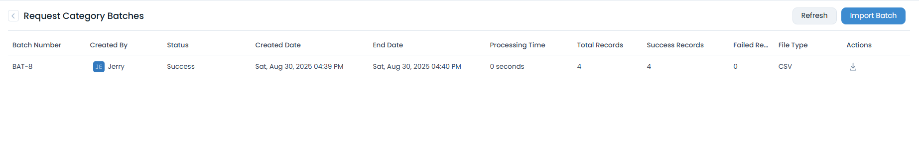 Imported CSV Batches
