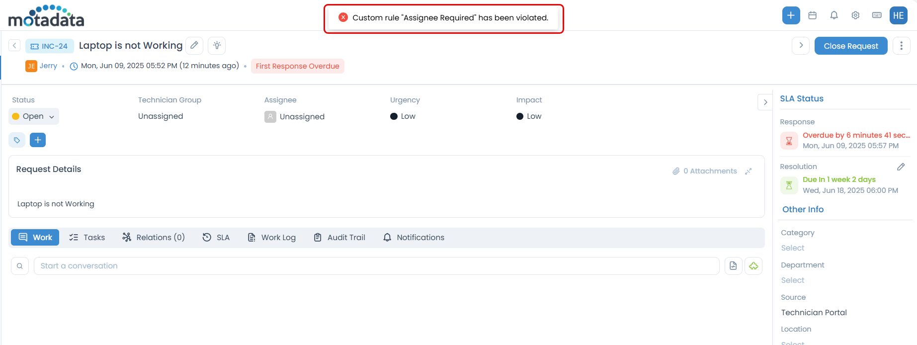 Example of Custom Rule in Request Management