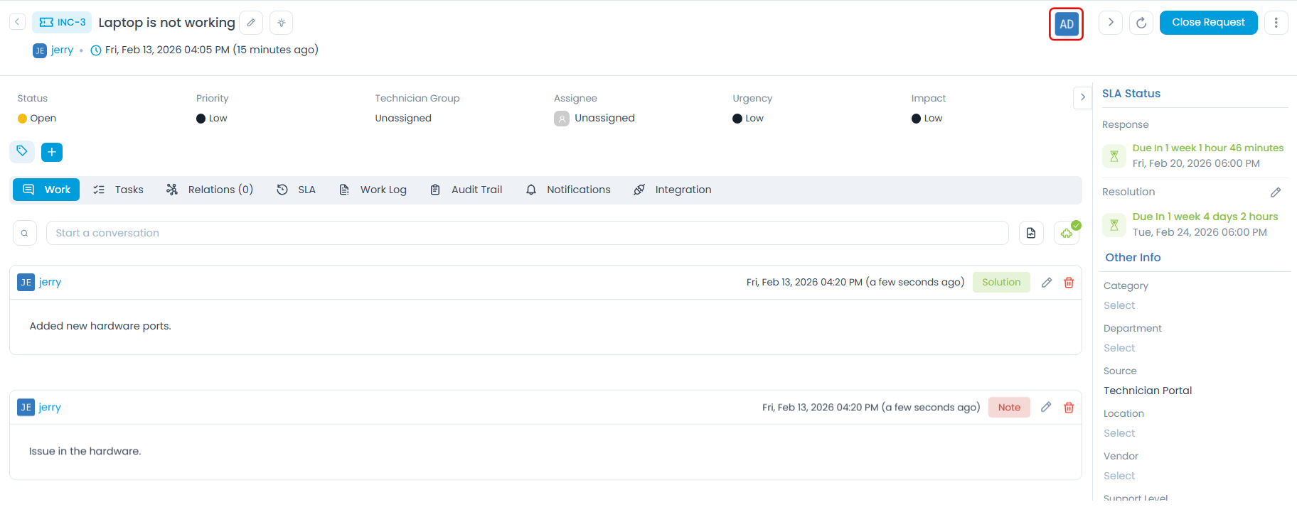 Request Details Page