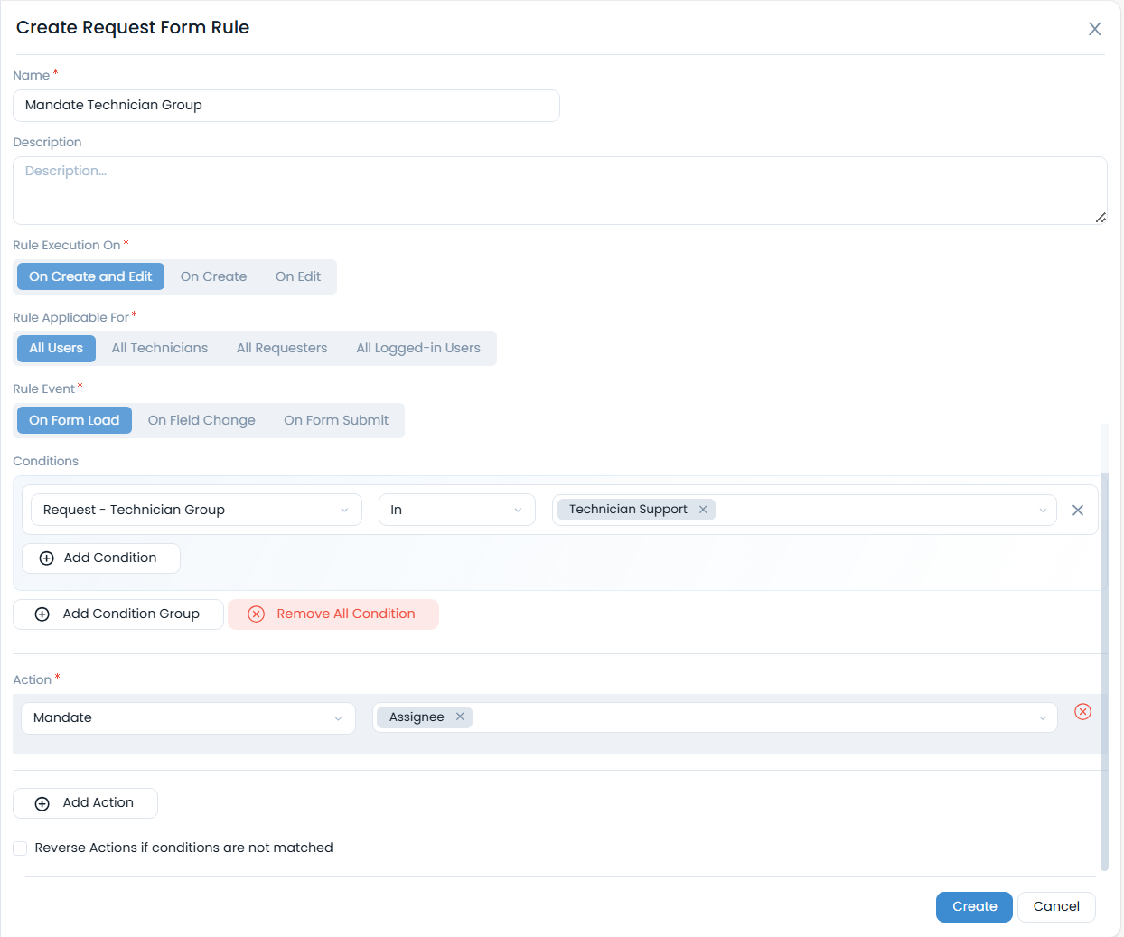Create Request Form Rule
