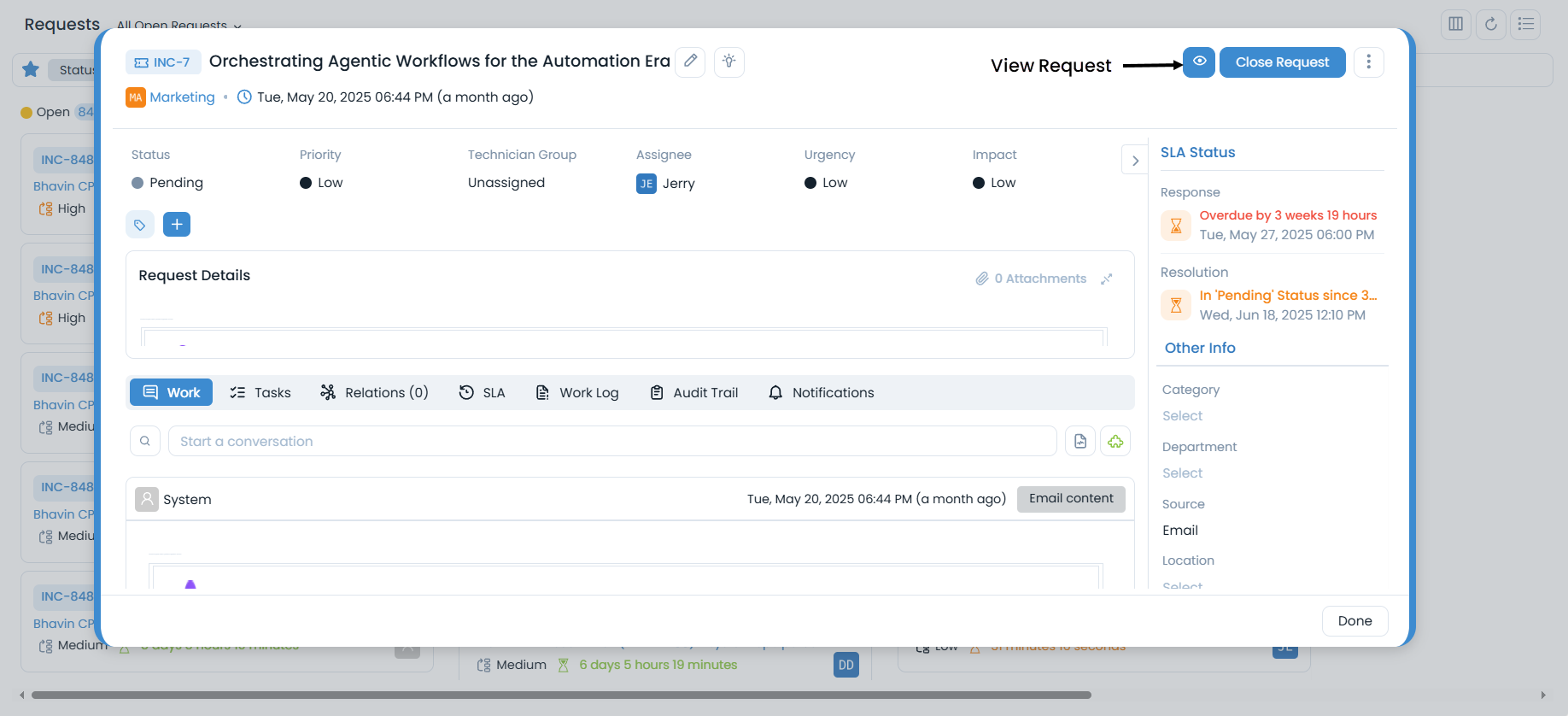 Request Details Popup