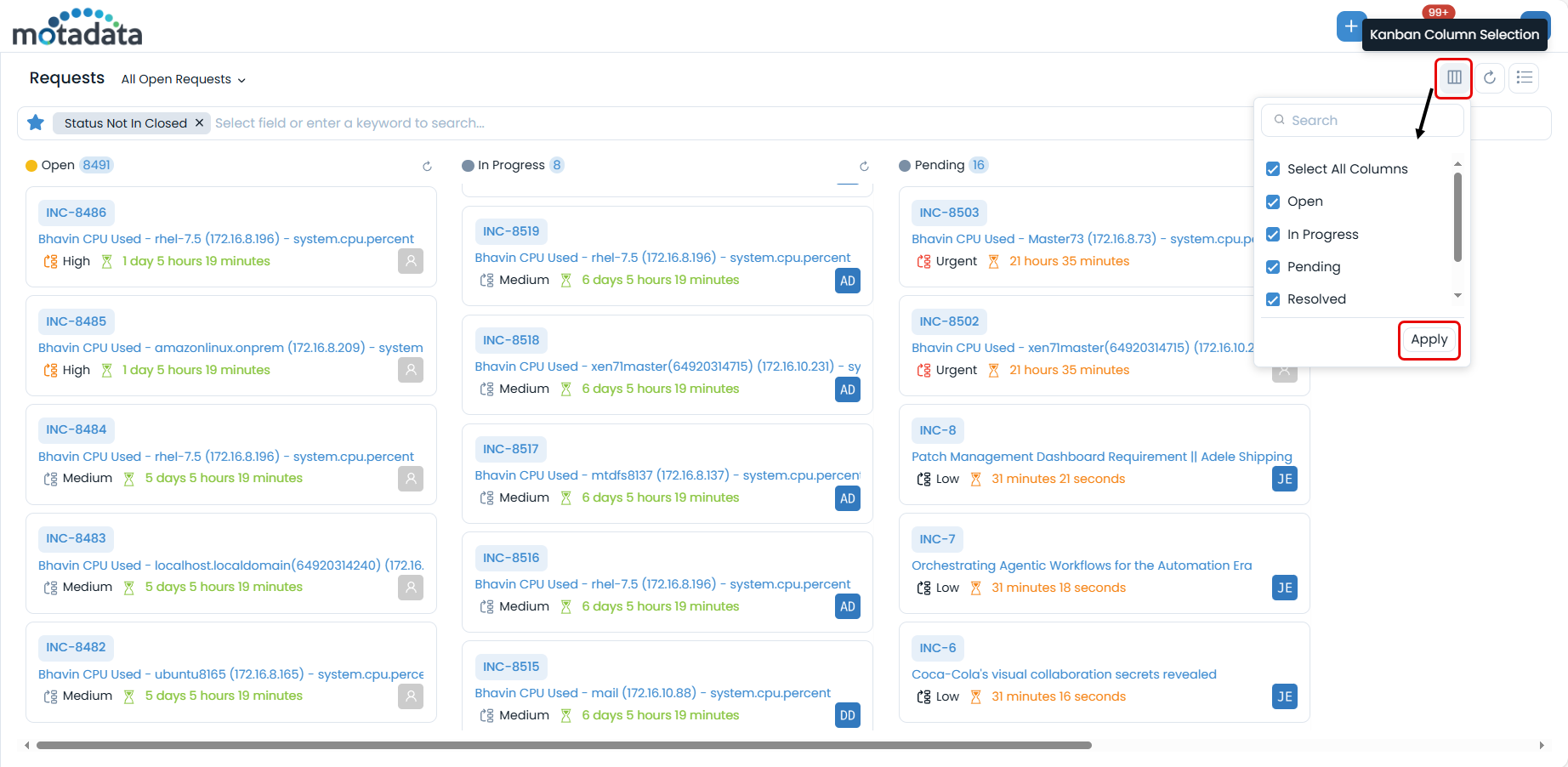 Kanban Column Selection