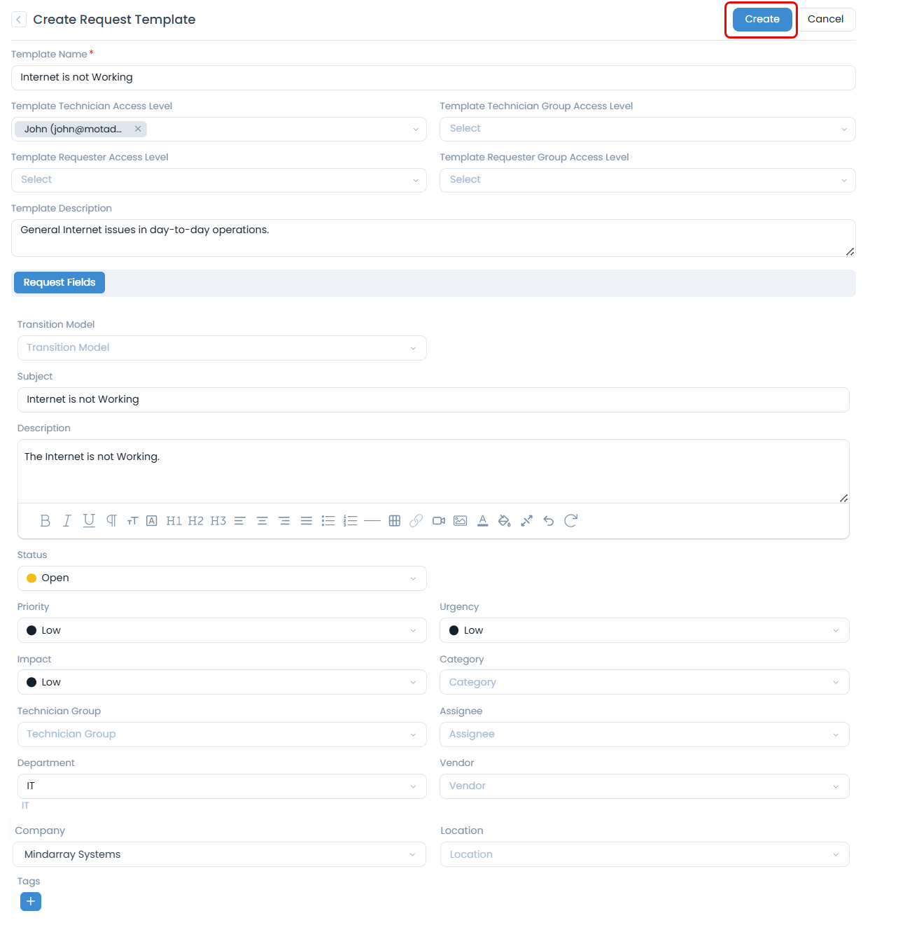Create Request Template
