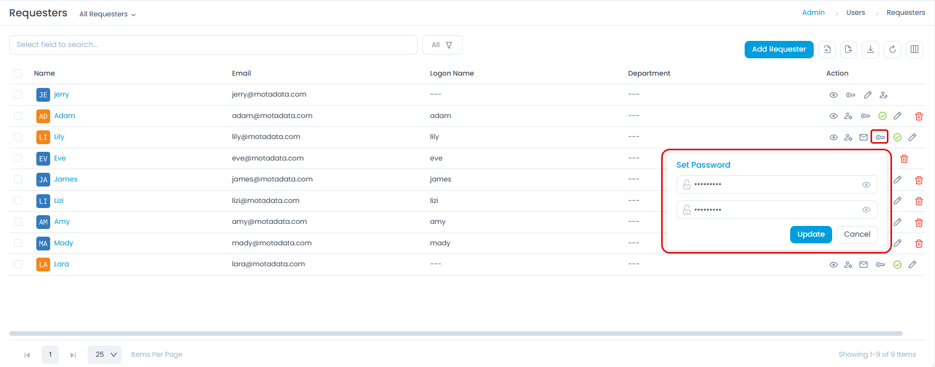 Set Password for Requester