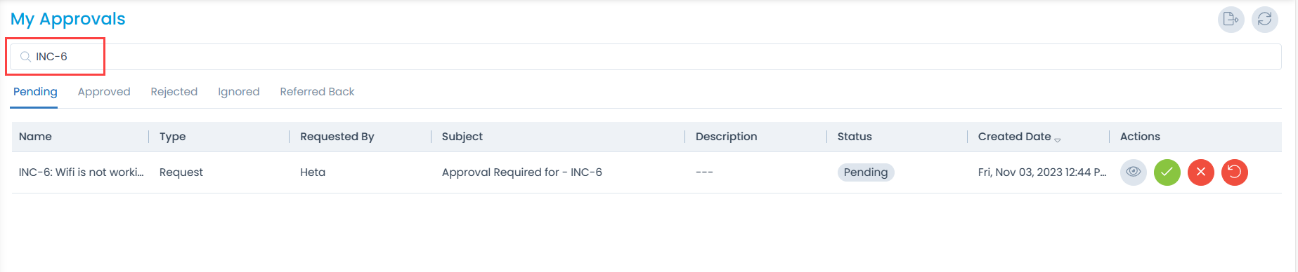 Search in Approval Request