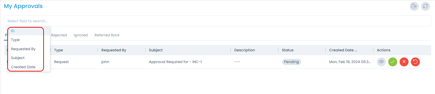 Search in Approval Request