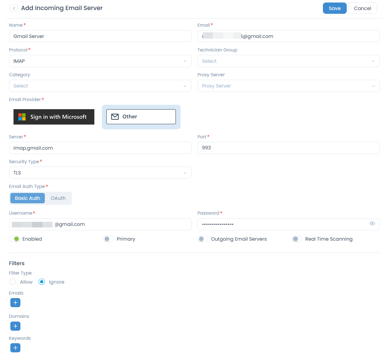 Configuring Incoming Email Server in ServiceOps