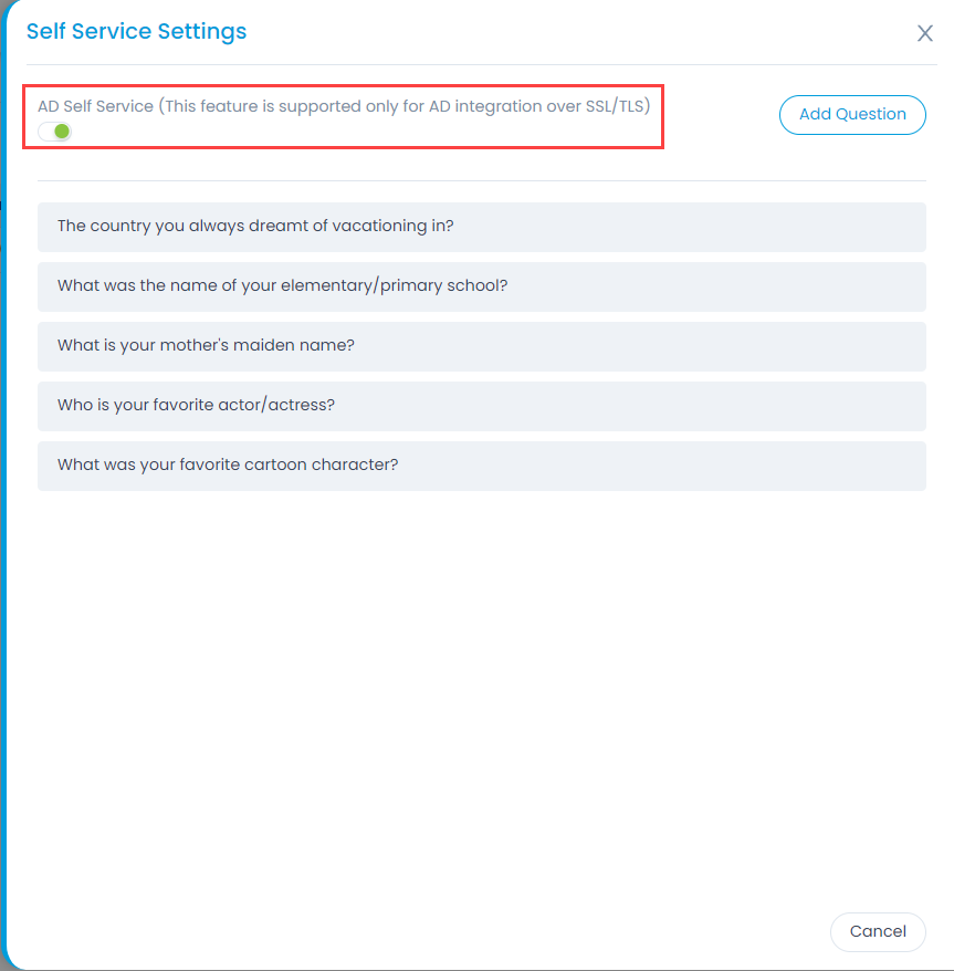 Enable the AD Self Service
